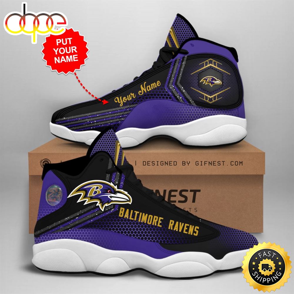 NFL Baltimore Ravens Custom Name Air Jordan 13 Shoes V1 Qf47pn