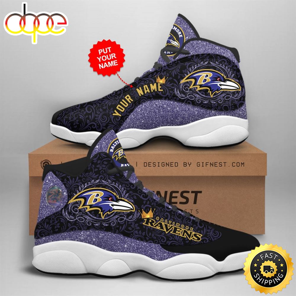 NFL Baltimore Ravens Custom Name Air Jordan 13 Shoes V2 D5nrxt