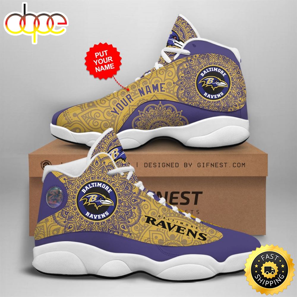 NFL Baltimore Ravens Custom Name Air Jordan 13 Shoes V3 Riuqbo