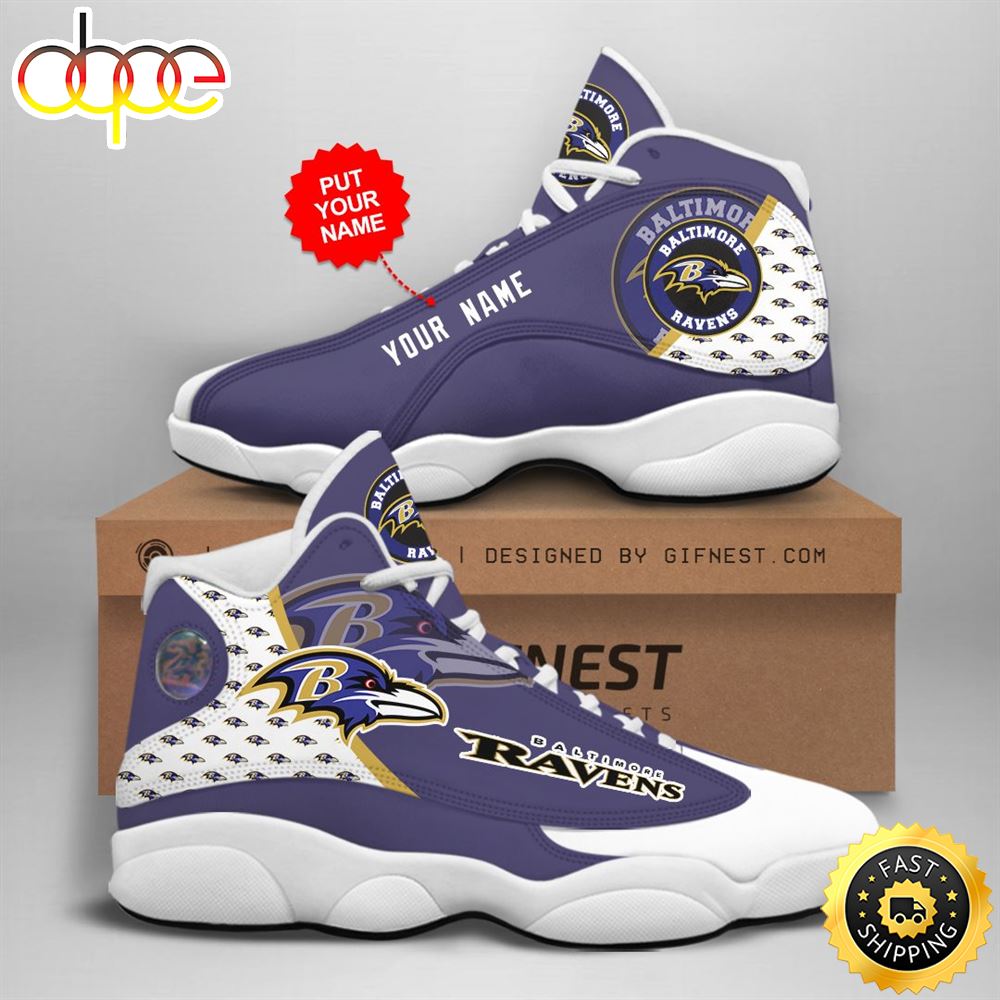 NFL Baltimore Ravens Custom Name Air Jordan 13 Shoes V4 Tgofij