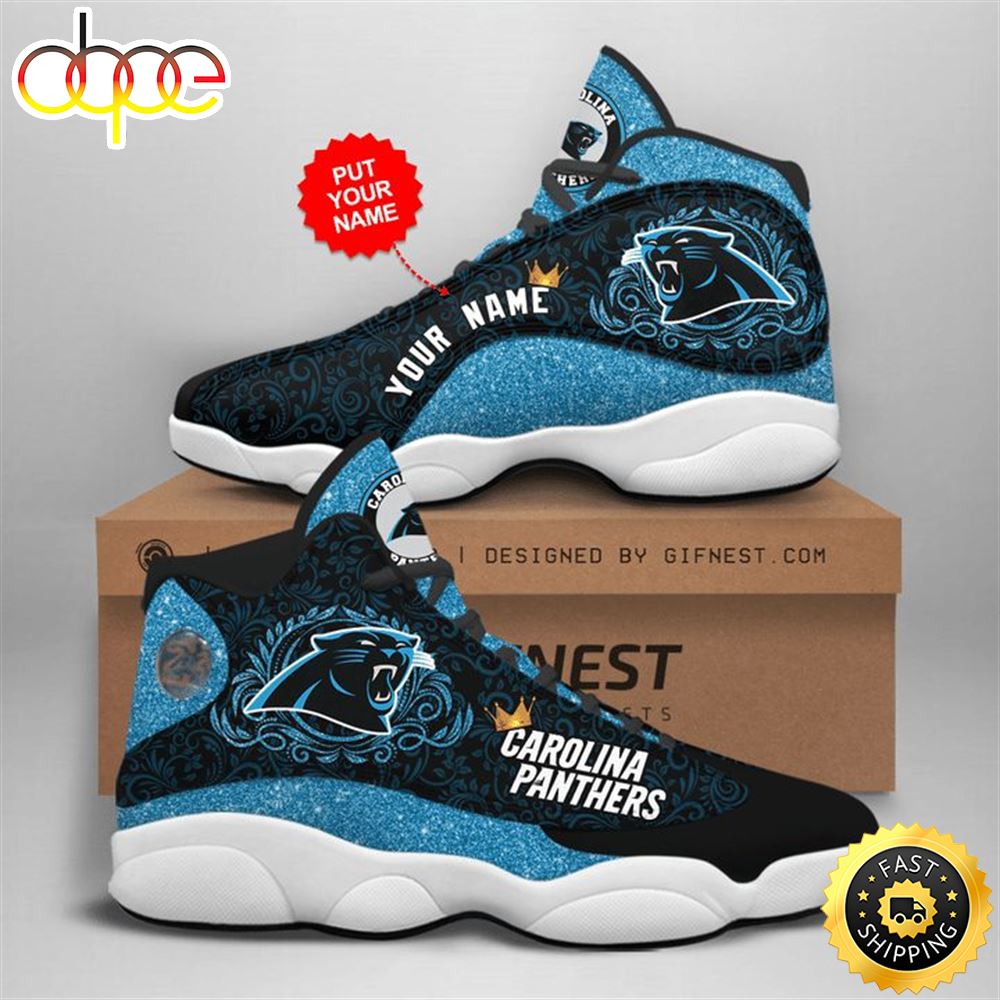 NFL Carolina Panthers Custom Name Blue Black Air Jordan 13 Shoes Zgaf3l