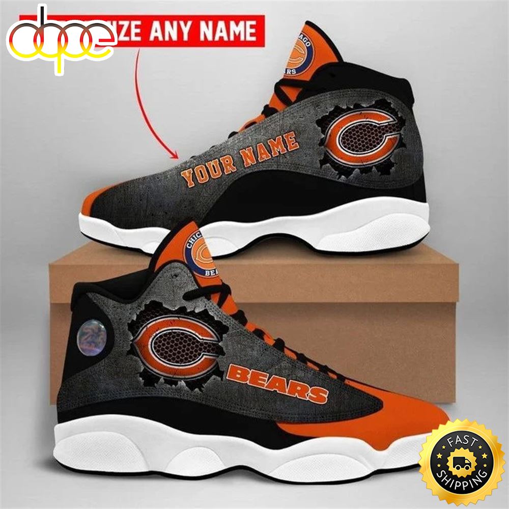 NFL Chicago Bears Custom Name Grey Black Orange Air Jordan 13 Shoes Jmvle2