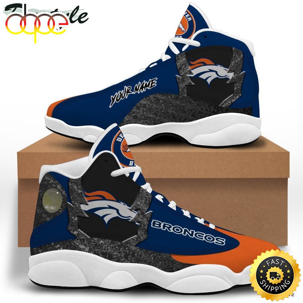 NFL Denver Broncos Custom Name Blue Orange Air Jordan 13 Shoes X3bm0i