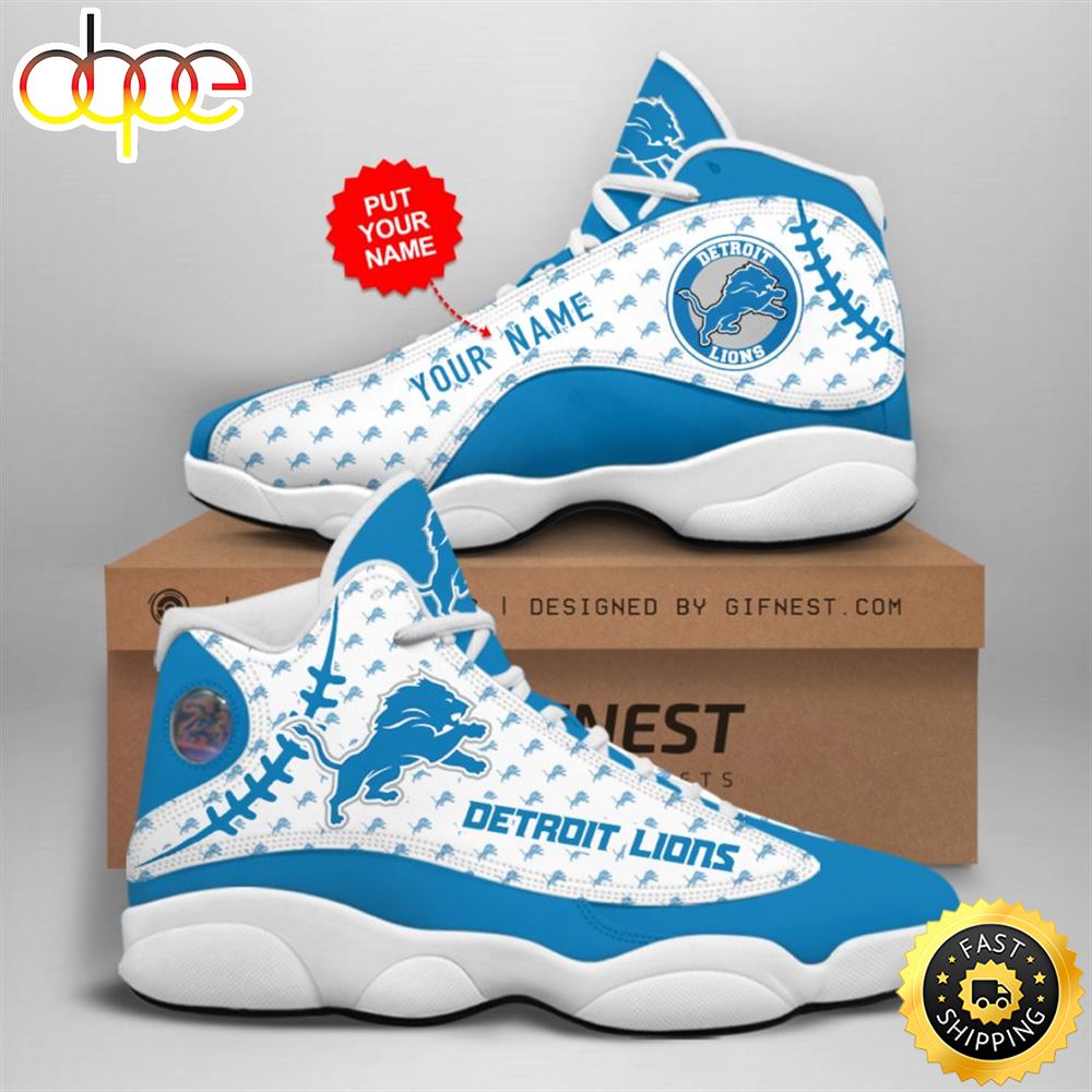 NFL Detroit Lions Custom Name Air Jordan 13 Shoes V4 Ecuhrz