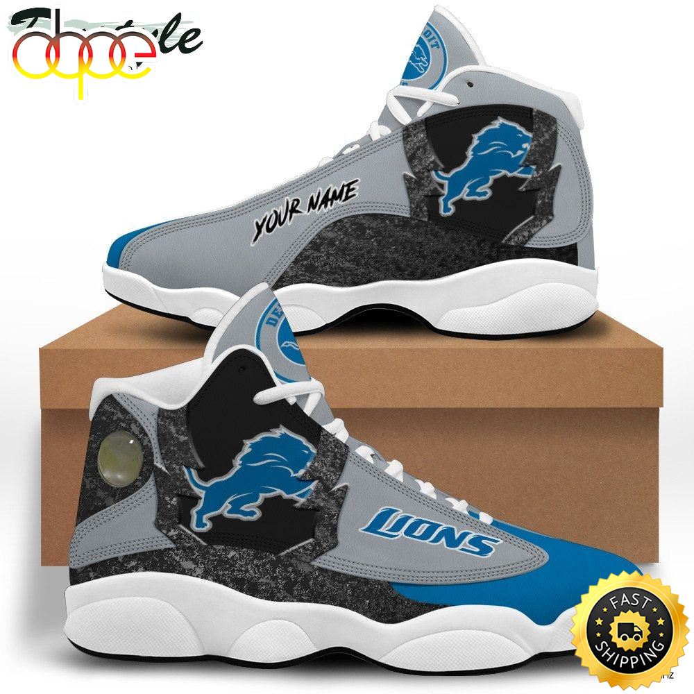 NFL Detroit Lions Custom Name Silver Blue Air Jordan 13 Shoes Wbpznm