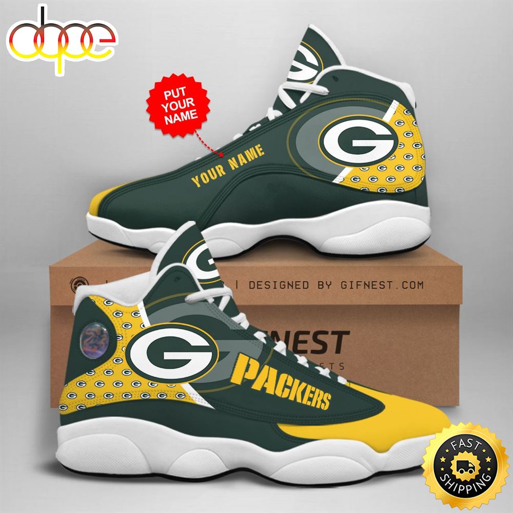 NFL Green Bay Packers Custom Name Air Jordan 13 Shoes V4 Vpwn79