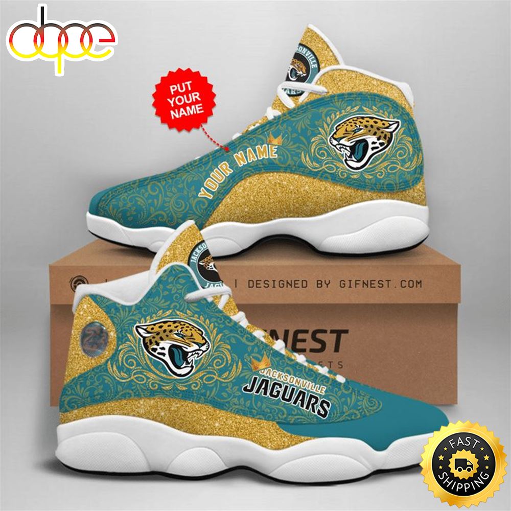 NFL Jacksonville Jaguars Custom Name Teal Gold Air Jordan 13 Shoes Et8u8s
