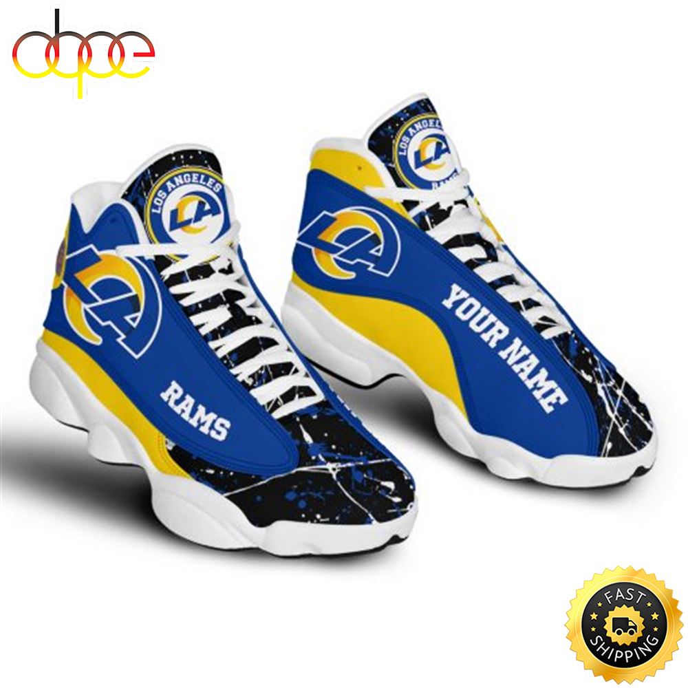 NFL Los Angeles Rams Custom Name Blue Black Yellow Version Air Jordan 13 Shoes Wwucpz