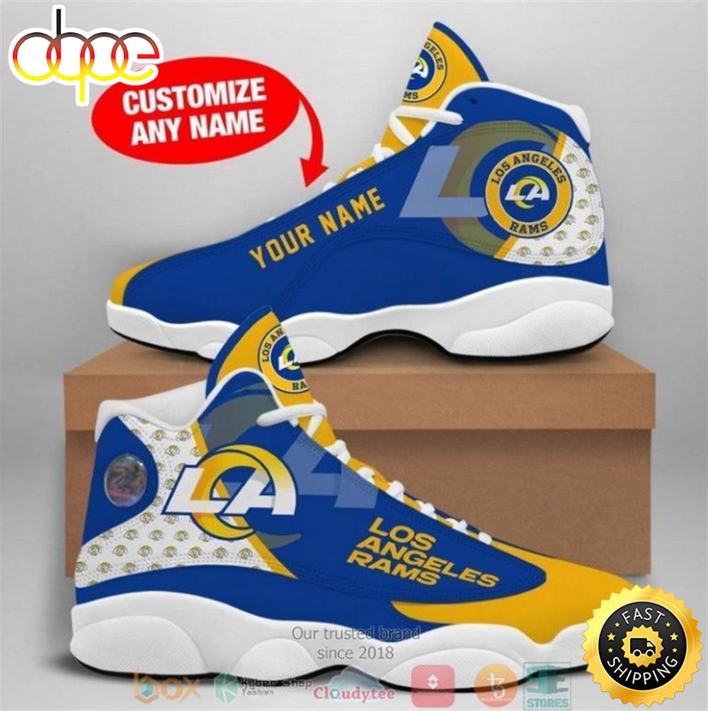 NFL Los Angeles Rams Custom Name Blue Yellow Air Jordan 13 Shoes Y9elea