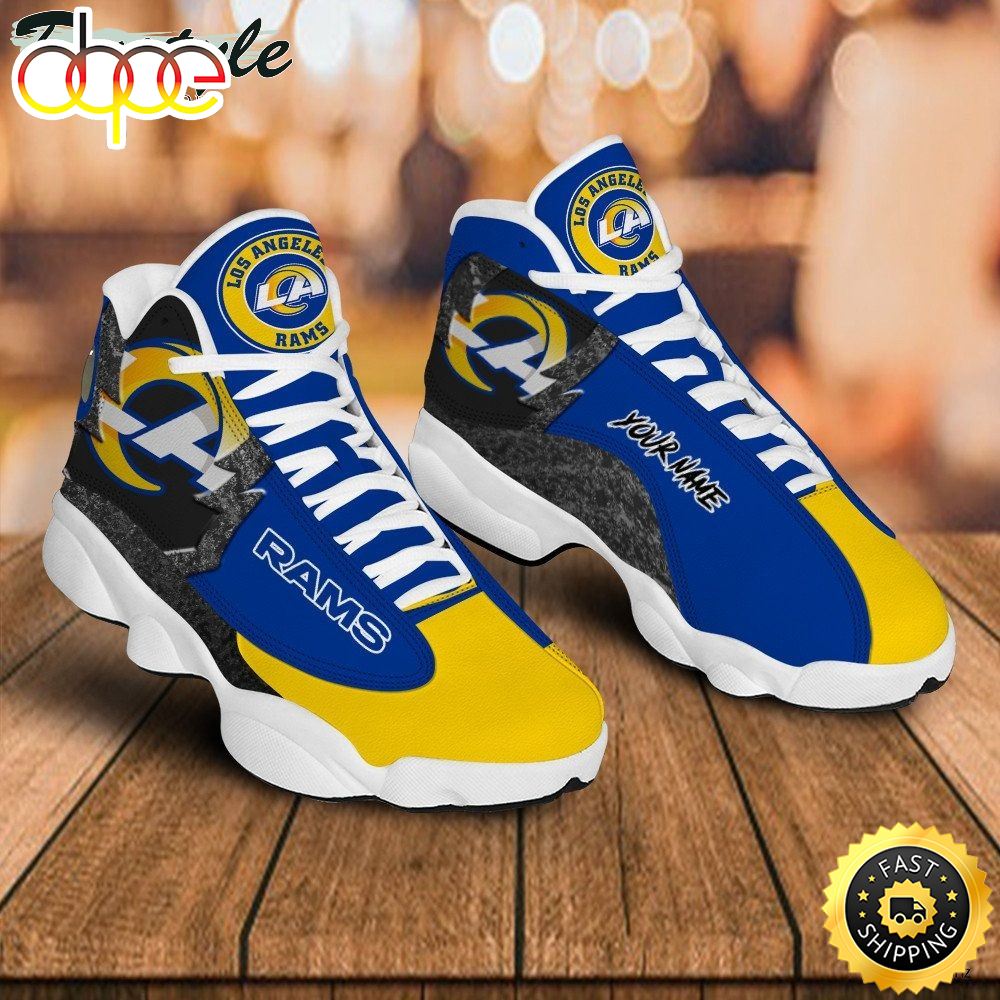 NFL Los Angeles Rams Custom Name Blue Yellow Grey Air Jordan 13 Shoes Ospj19