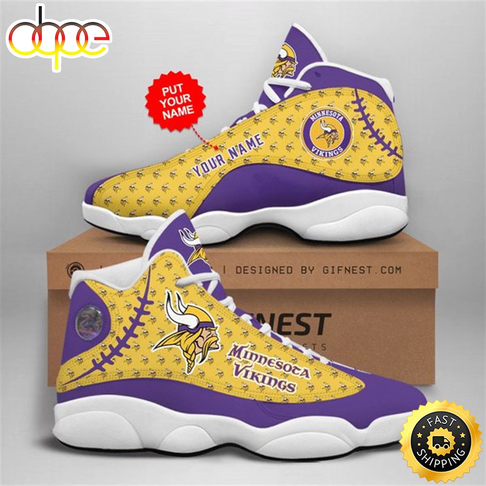 NFL Minnesota Vikings Custom Name Purple Yellow Air Jordan 13 Shoes V2 Y5zmse