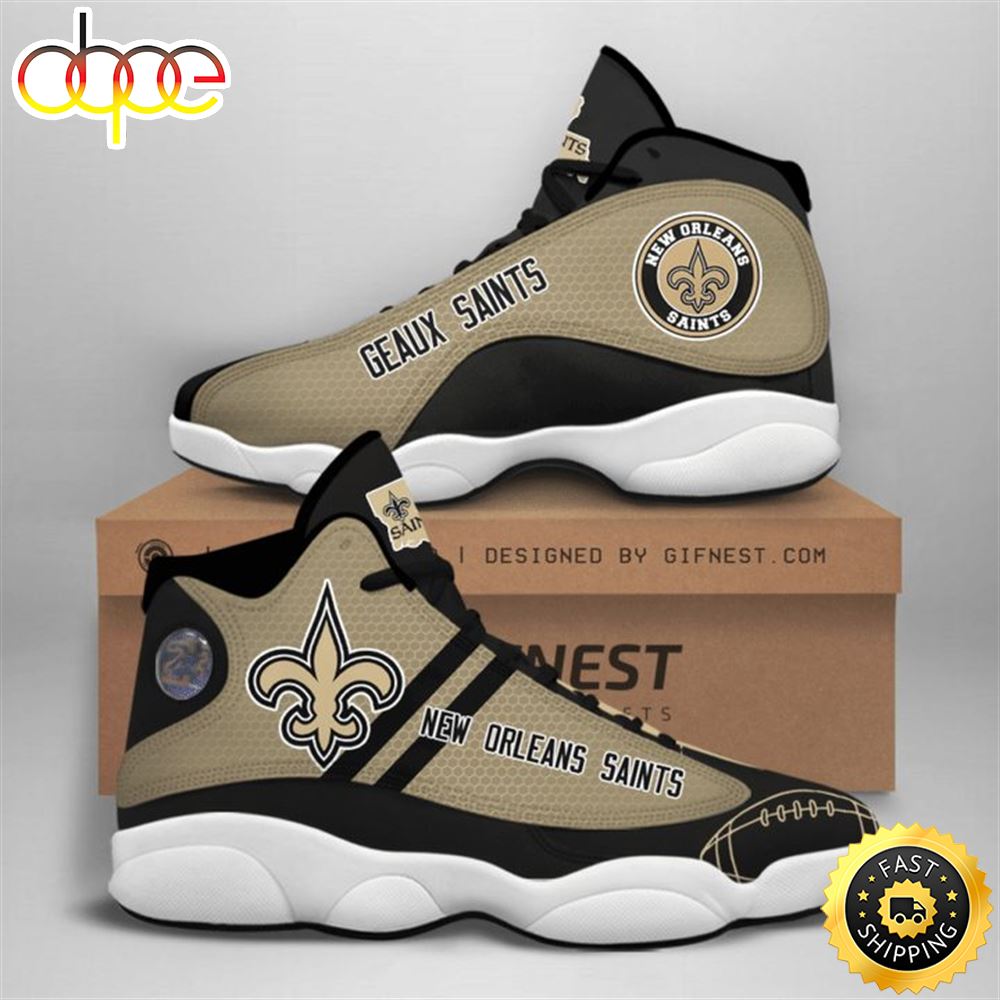 NFL New Orleans Saints Golden Black Stripes Air Jordan 13 Shoes I8crvc
