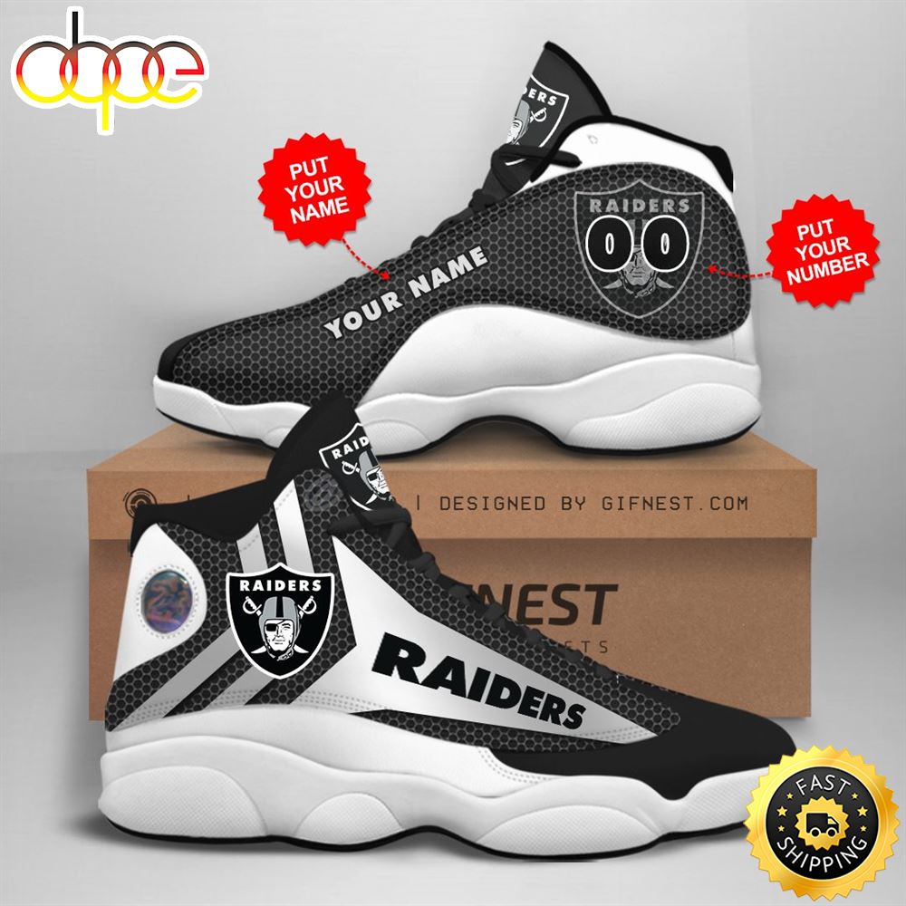 NFL Oakland Raiders Custom Name Number Air Jordan 13 Shoes V1 Izgvmd