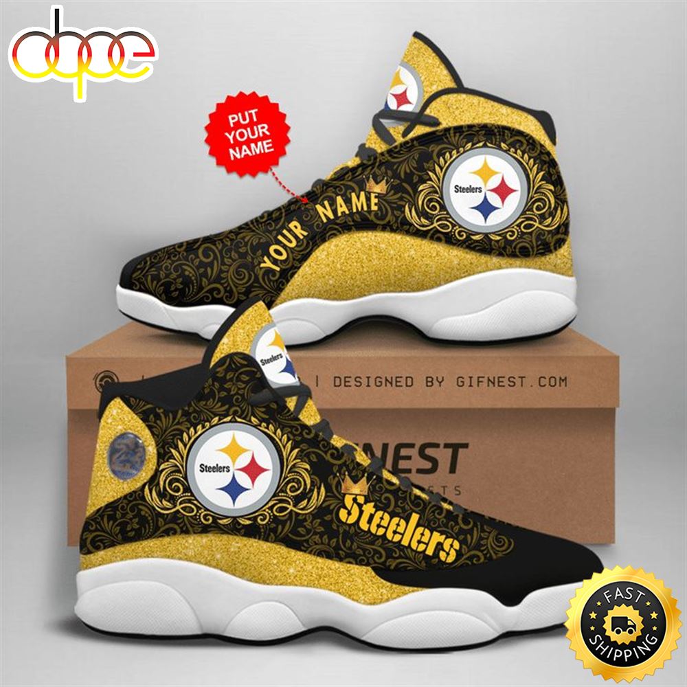 NFL Pittsburgh Steelers Custom Name Golden Black Air Jordan 13 Shoes Hxhu8d