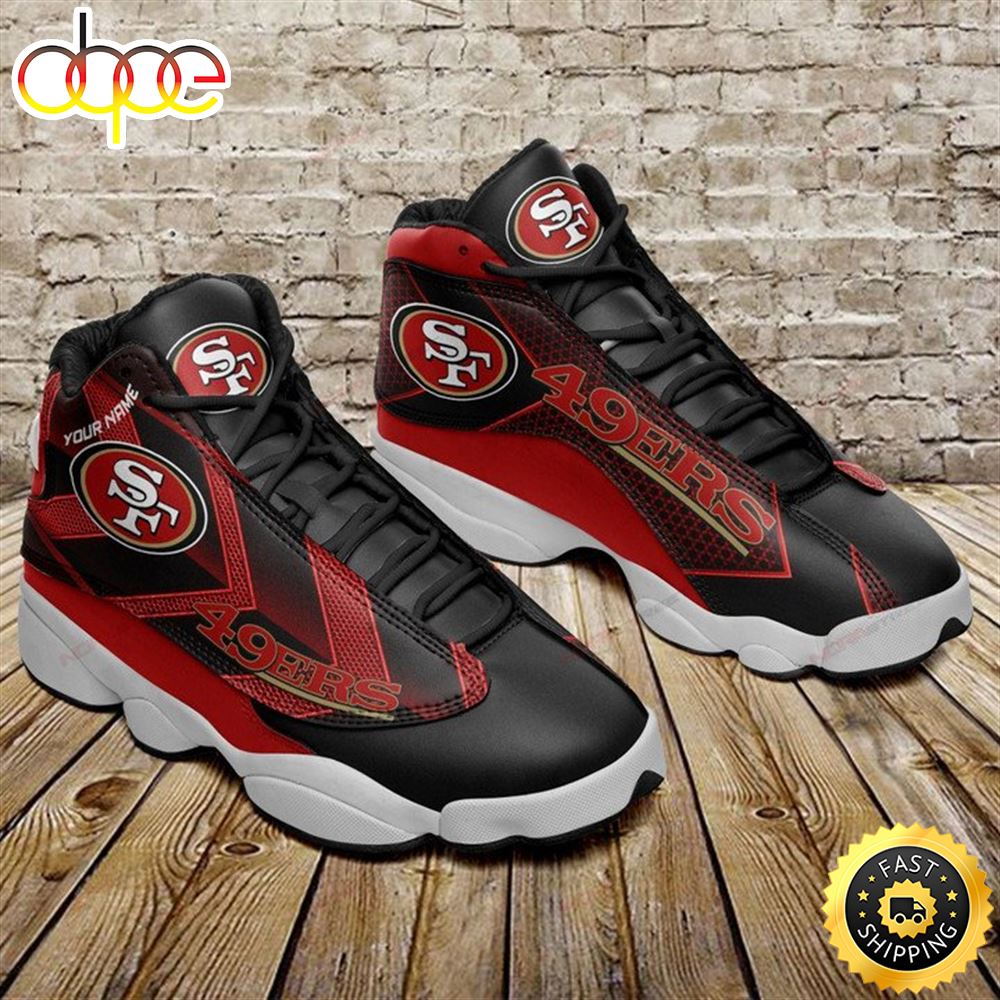 NFL San Francisco 49ers Custom Name Black Red Air Jordan 13 Shoes Acgxhh
