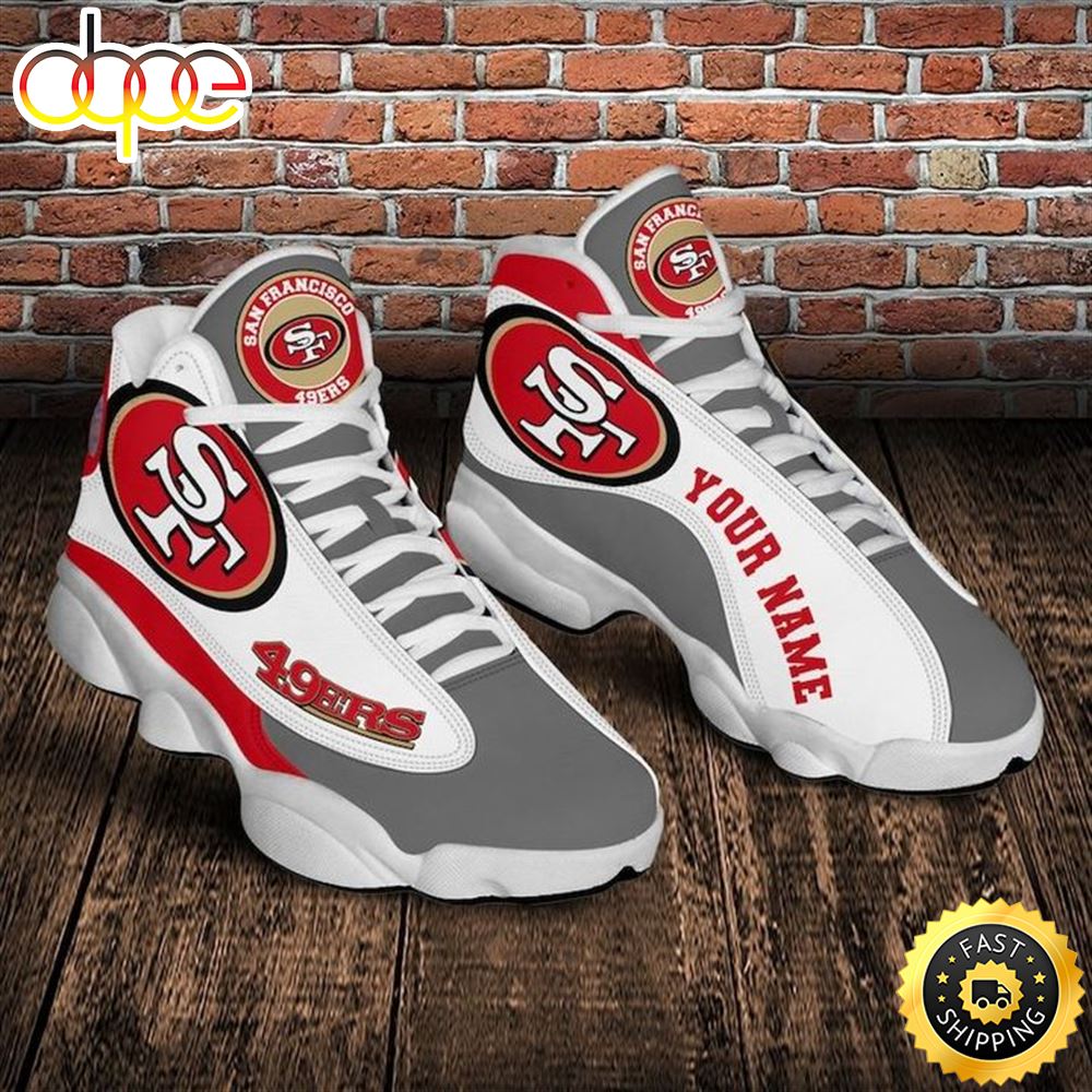 NFL San Francisco 49ers Custom Name White Grey Red Air Jordan 13 Shoes Csi8gv