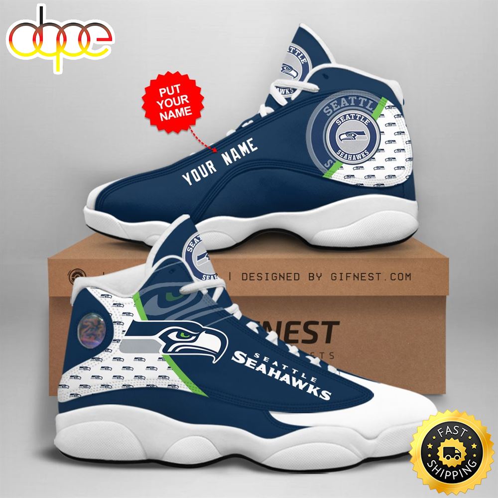 NFL Seattle Seahawks Custom Name Air Jordan 13 Shoes V2 L6eix5