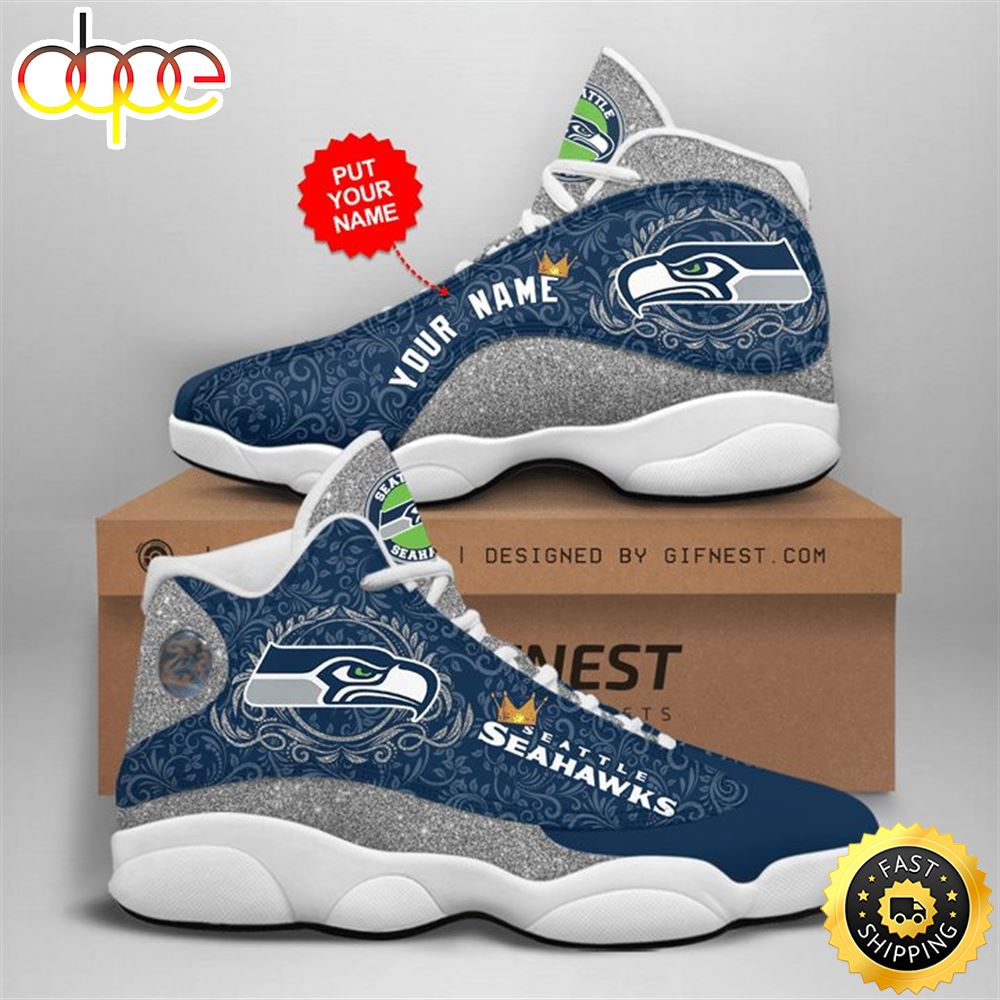 NFL Seattle Seahawks Custom Name Navy Grey Air Jordan 13 Shoes Wstj0s