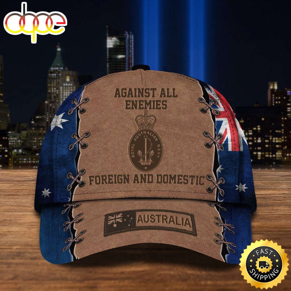 Navy Against All Enemies Foreign And Domestic Australian Flag Hat Patriotic Navy Veteran Gifts Hat Classic Cap Uln6th