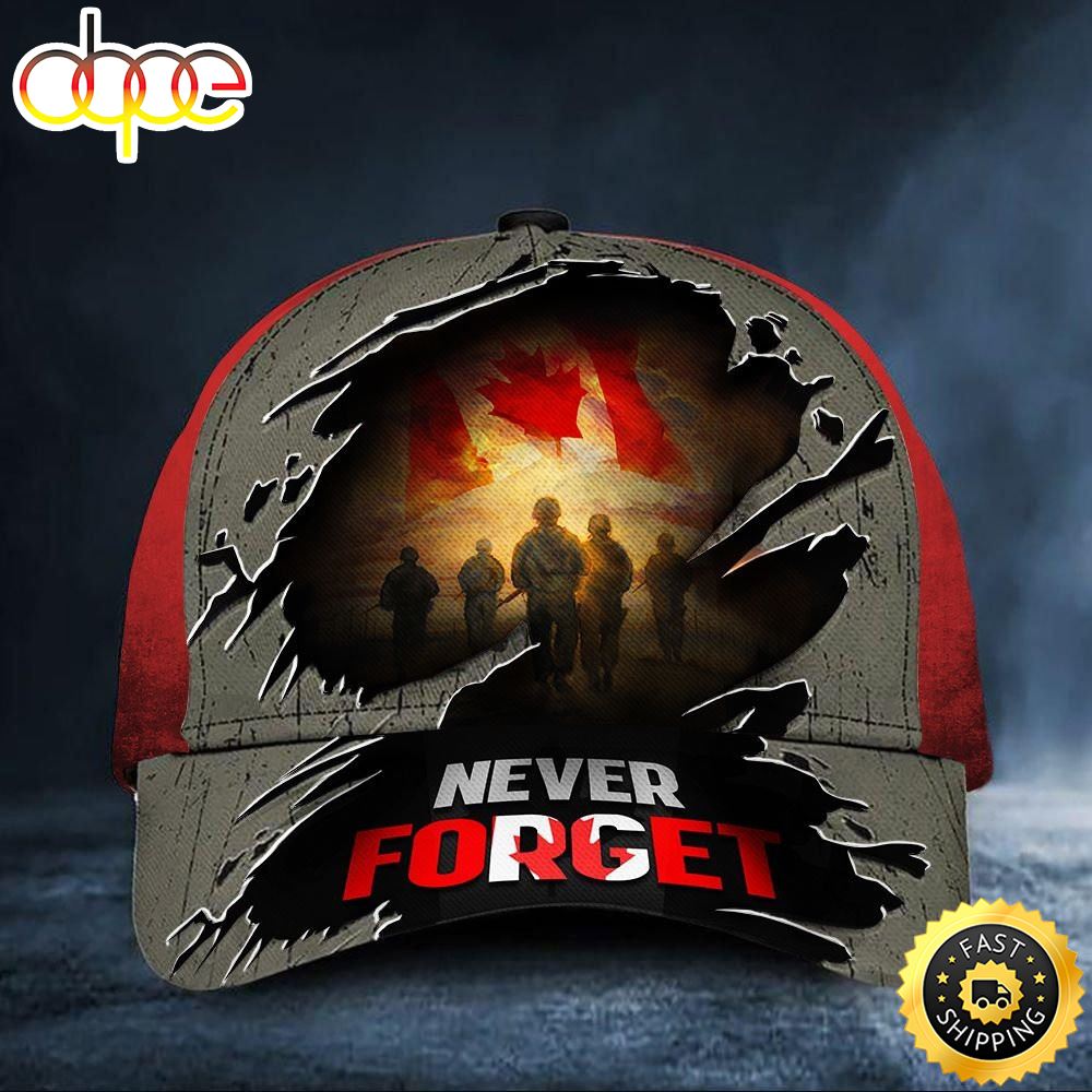 Never Forget Soldiers Canadian Flag Hat Honor Fallen Soldiers Veterans Remembrance Day Hat Classic Cap Vn9s2s