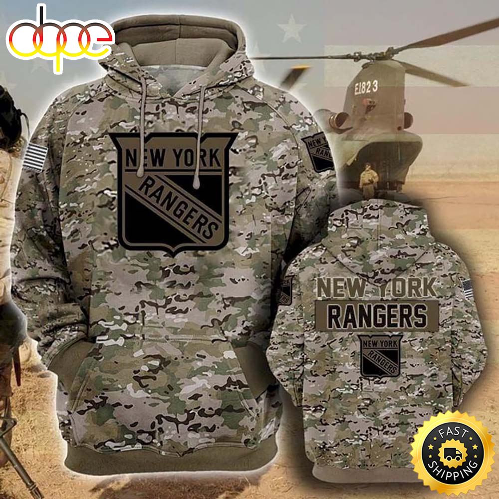 New York Rangers Camouflage Veteran 3D Hoodie All Over Print F3c6rd