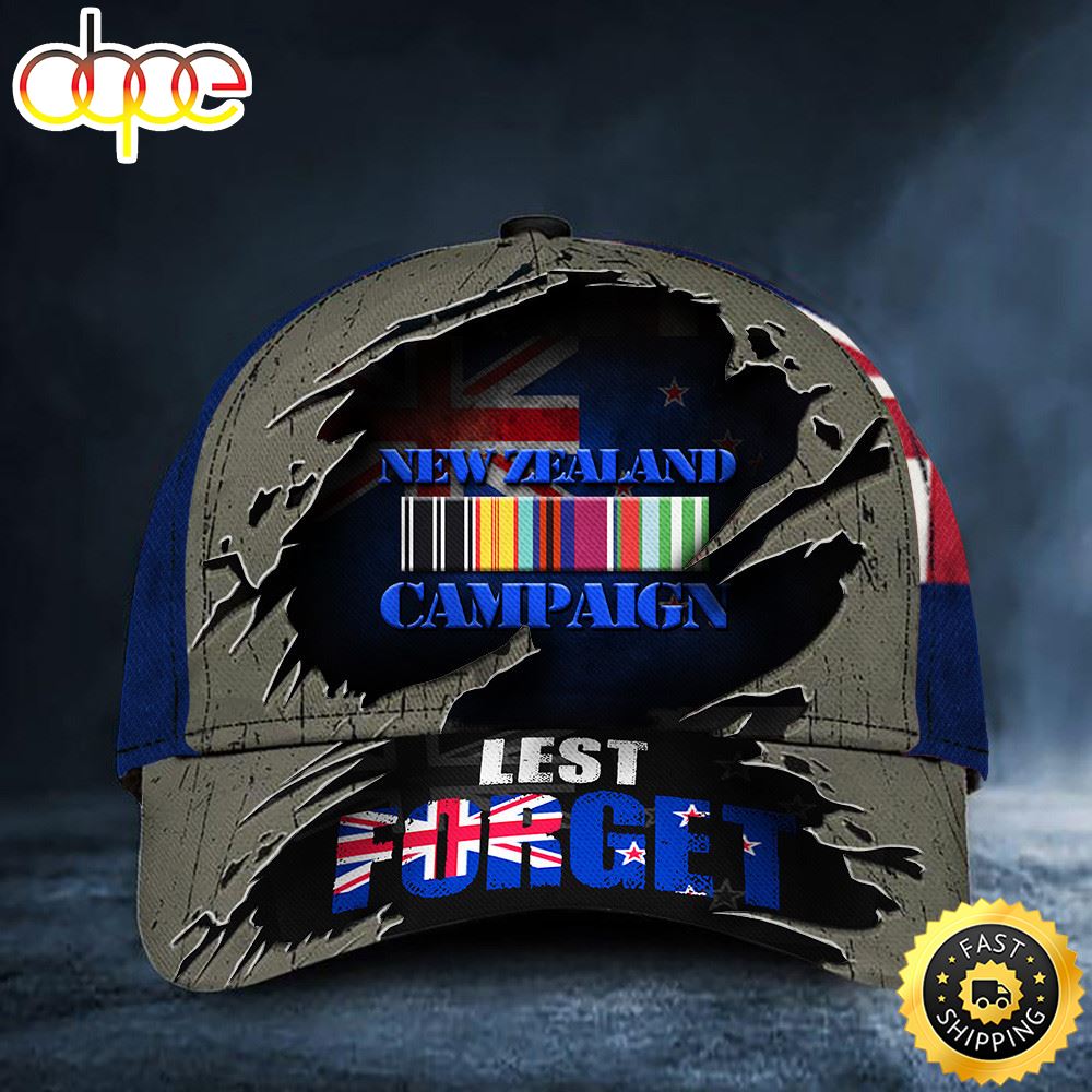New Zealand Campaign Lest Forget Flag Hat Patriotic Remembrance Veterans Cap Merch Hat Classic Cap D63o0a
