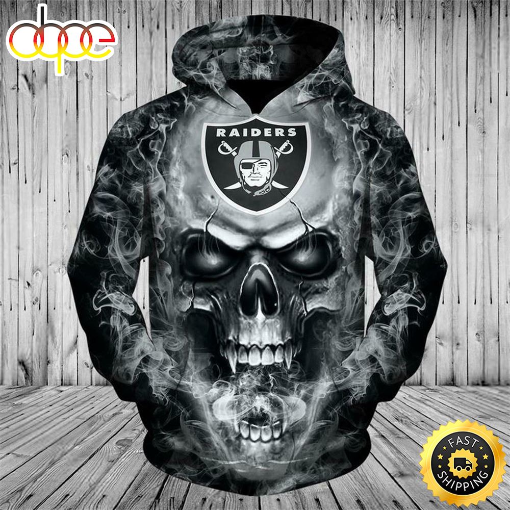 Nfl Hoodies 3d Skull Oakland Raiders Hoodie Sweatshirt Zip Up Pullover Yrwgvc