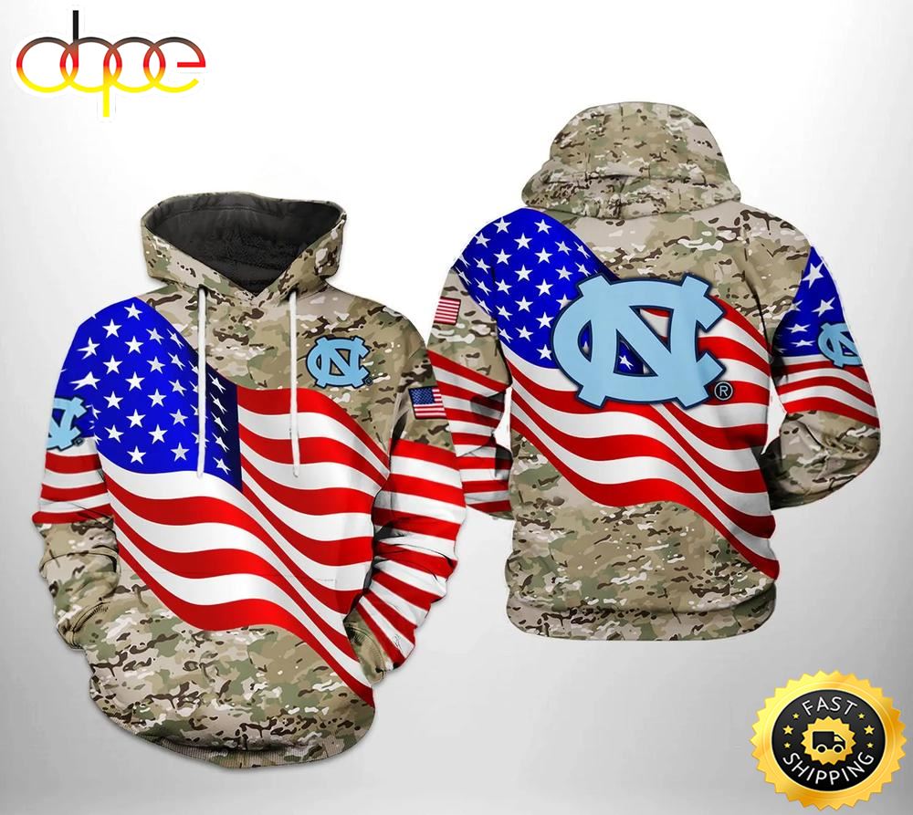 North Carolina Tar Heels Flag American Camo Veteran 3D Hoodie North Carolina Tar Heels Gifts For Her Mxjut5