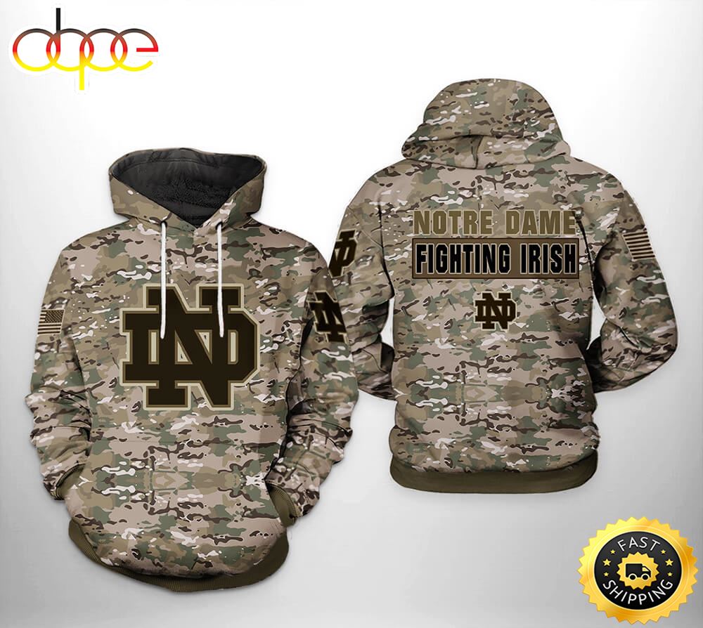Notre Dame Fighting Irish Camouflage Veteran 3D Hoodie Lyvqye