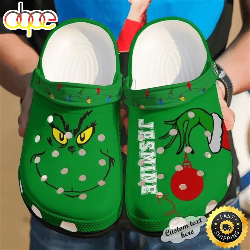The Grinch Face Angry Christmas Custom Name Clogs Shoes - Jolly Family Gifts