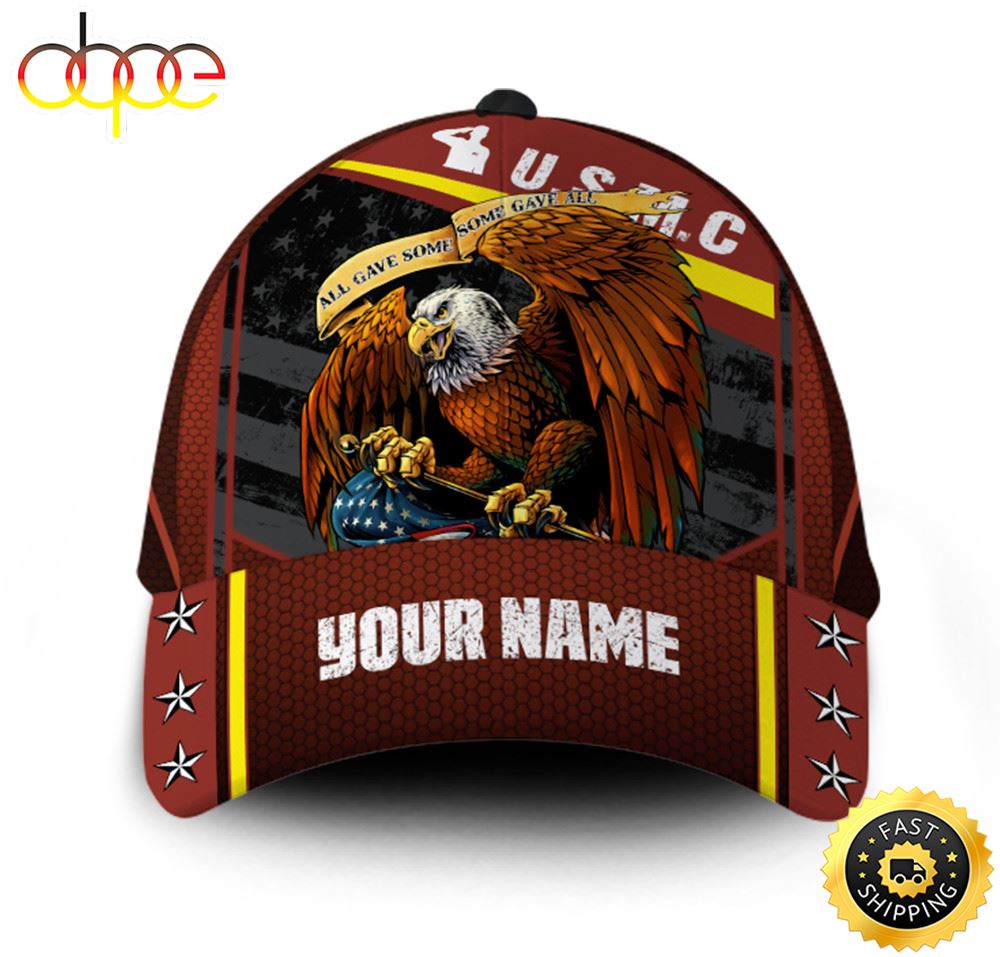 Personalized Custom Name Veteran American Flag Hat Proud US Military US Marine Corps All Gave Some Some Gave All Hat Classic Cap Zoy3ww