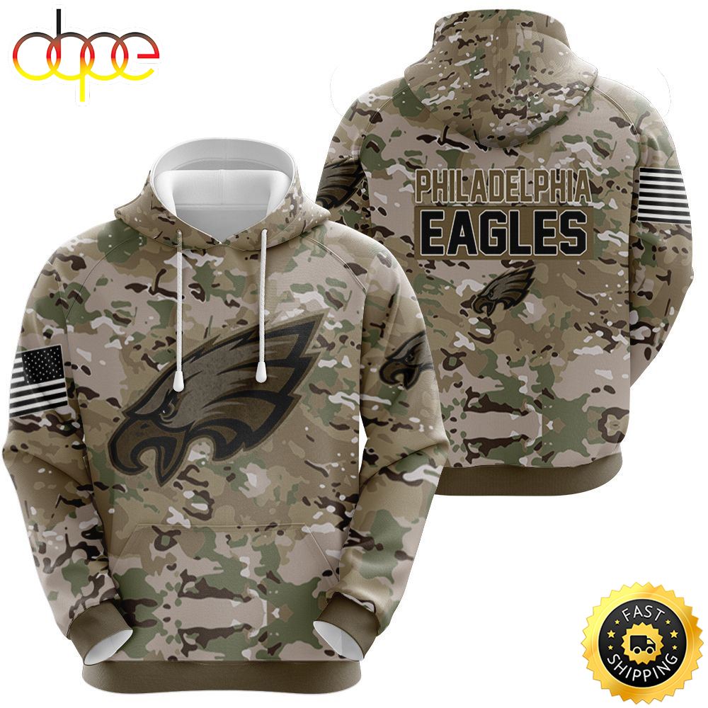 Philadelphia Eagles Camouflage Veteran 3D Hoodie All Over Printed R0brql