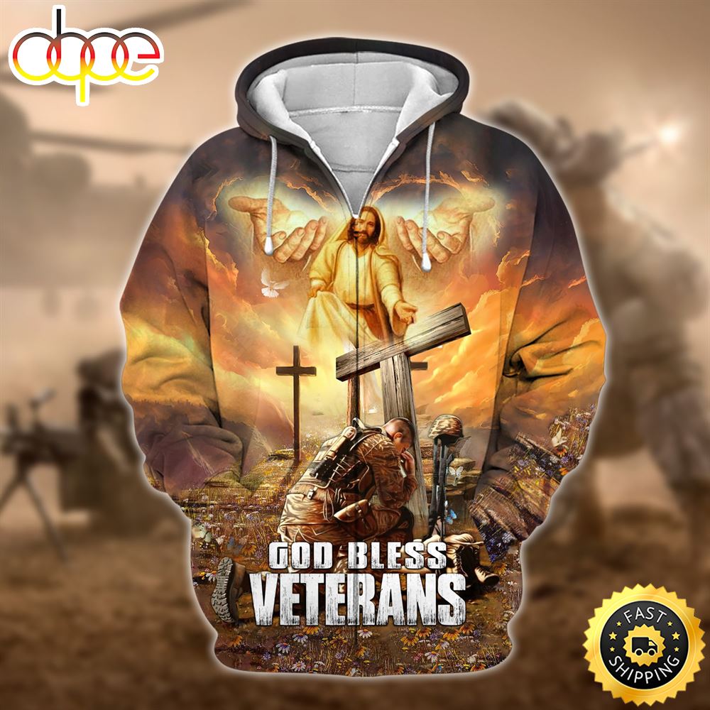 Premium God Bless Veterans Zip Hoodie 1 T1jneh