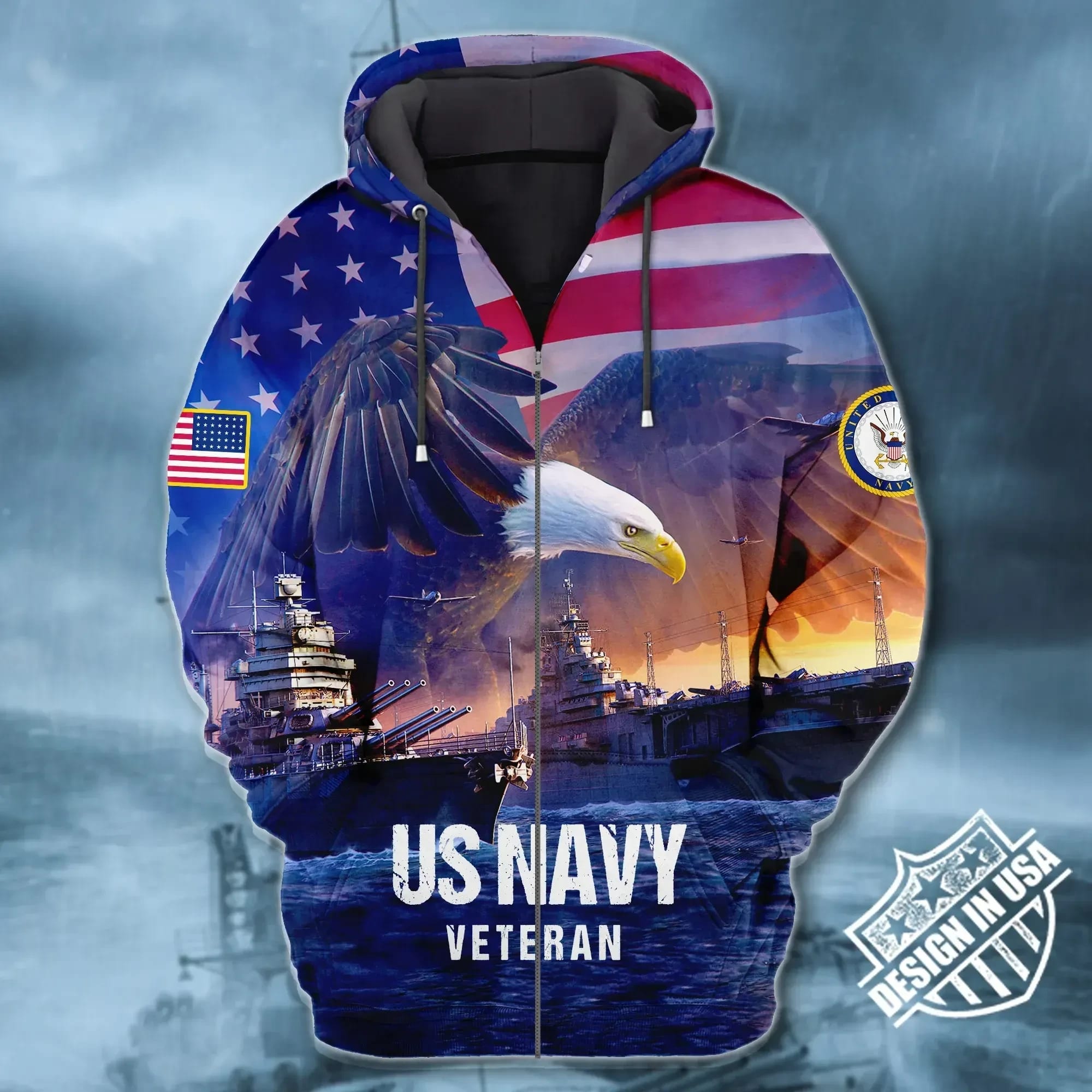 Premium Unique Navy Veteran Zip Hoodie Ultra Soft And Warm 1 S4qmqo