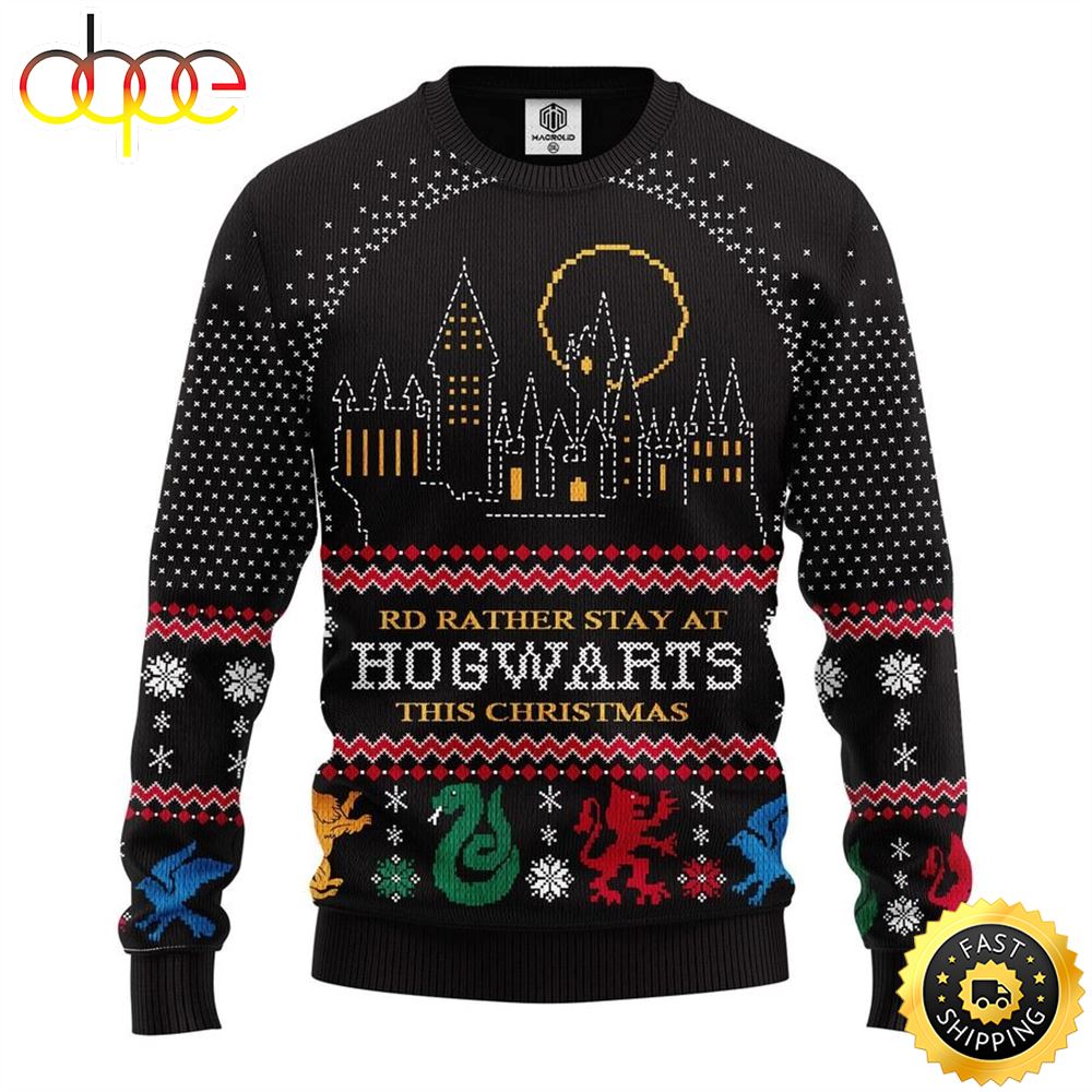 Rd Rather Stay At Hogwarts Harry Potter Ugly Sweater Pkg5is