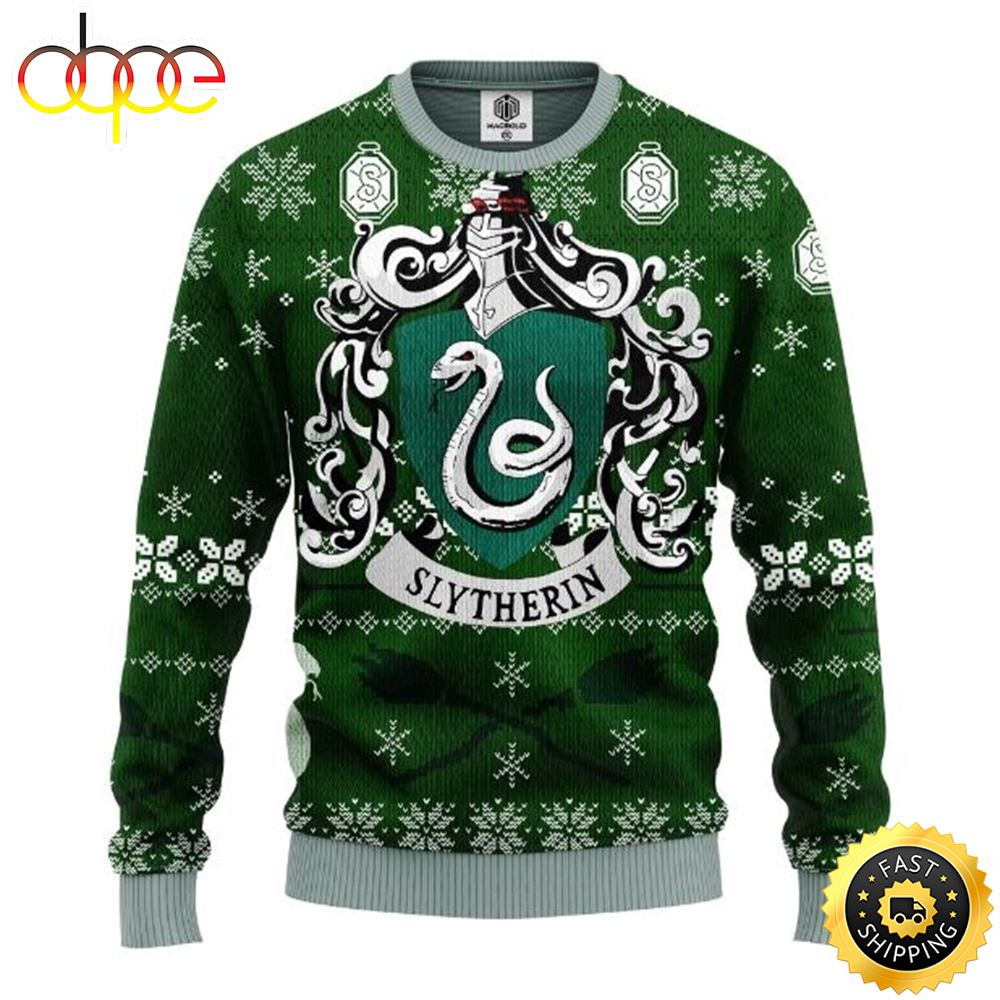 Slytherin House Harry Potter Ugly Christmas Sweater Wool Knitted Wlaoeb