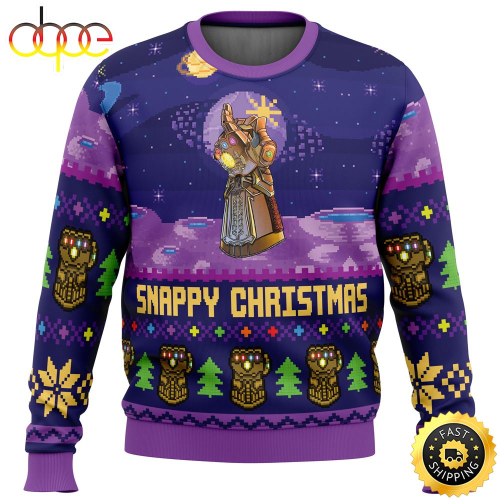 Snappy Christmas Infinity Gauntlet Marvel Ugly Christmas Sweater Lt0iom