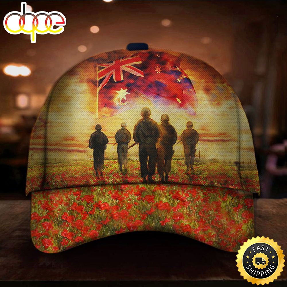 Soldiers Australian Flag Poppy Hat Patriotic Remembrance Anzac Day Gift For Veterans Hat Classic Cap Zvmmjk