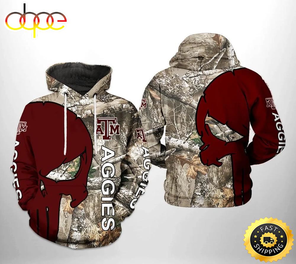 Texas A M Aggies Camo Veteran Hunting And Punisher Skull 3D Hoodie Texas A M Aggies Gifts For Her Se0t6a