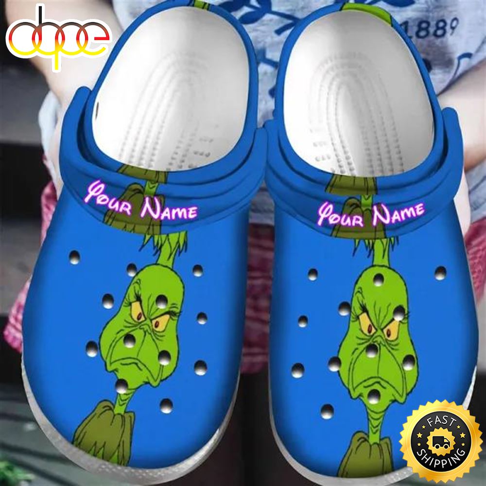 The Grinch Christmas Grinch Blue Personalized Name Crocs Clogs Shoes Comfortable For Mens Womens