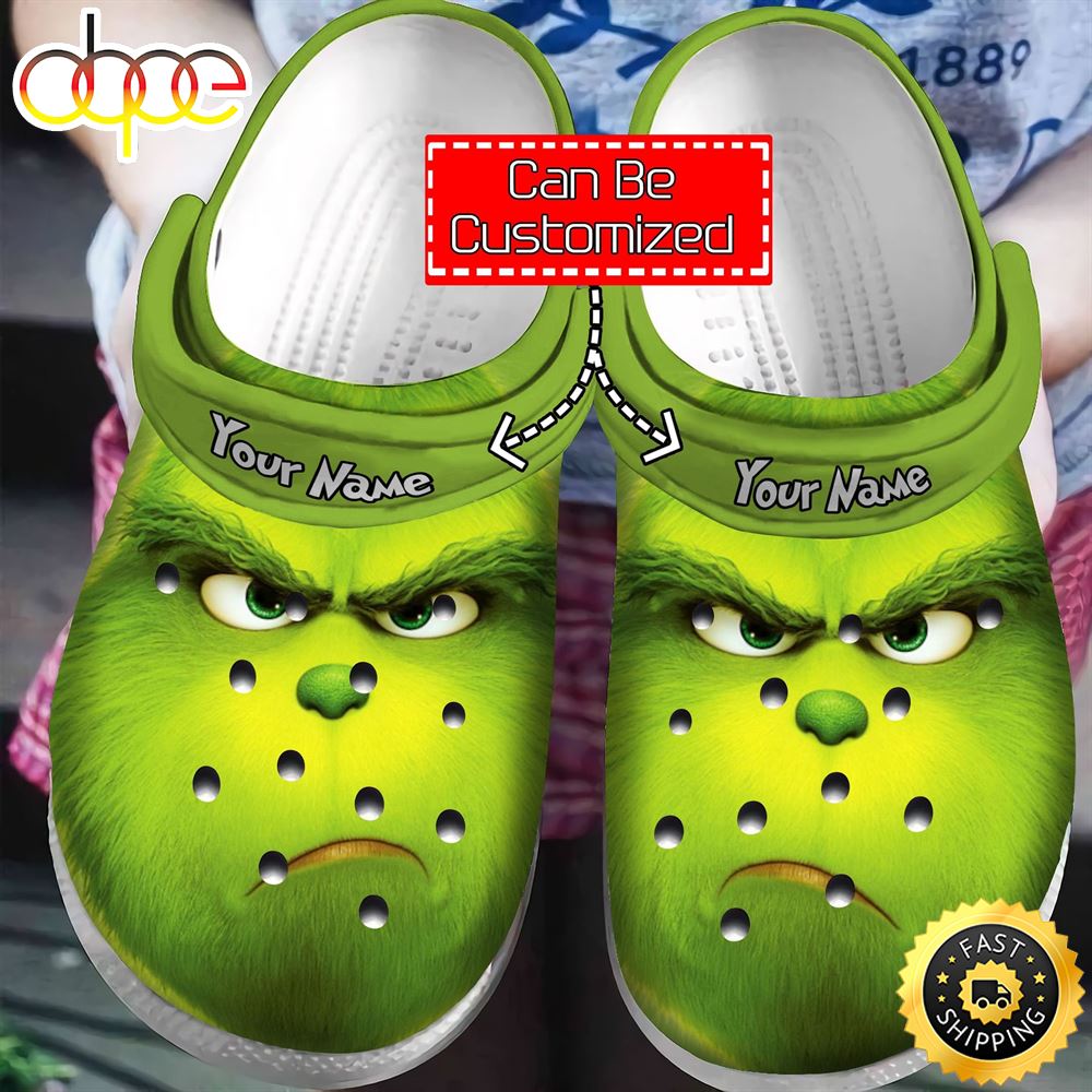 The Grinch Face Angry Christmas Custom Name Clogs Shoes Jo2okb
