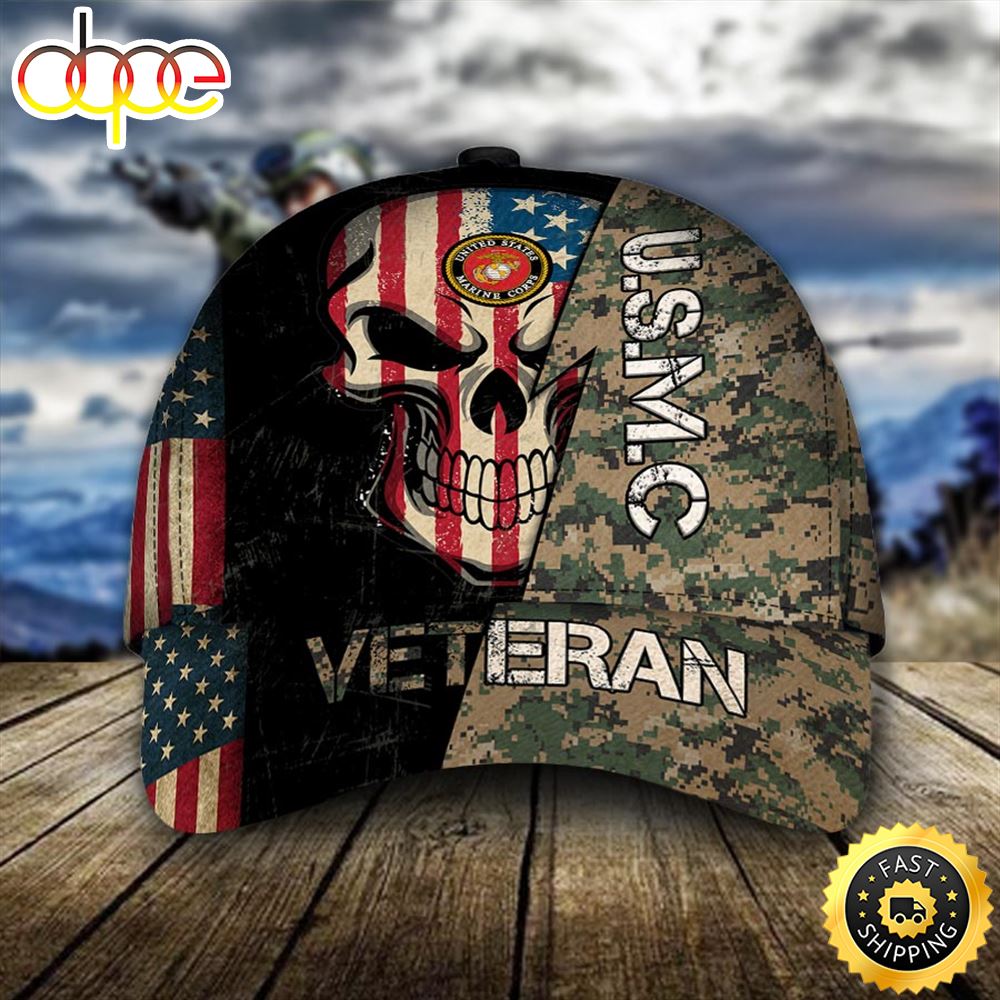 U.S.M.C Skull American Flag Classic Cap Vdcis5