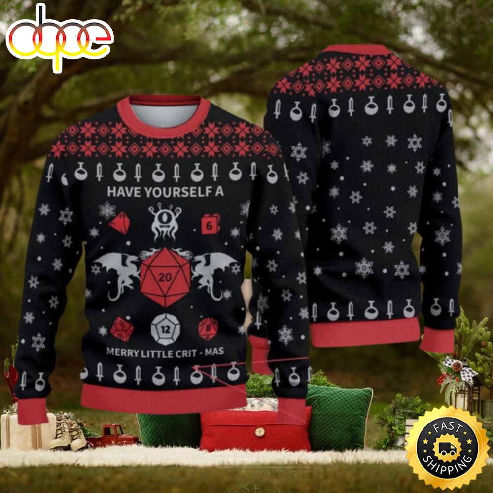 Ugly Have Yourself A Merry Little Crit Mas Ugly Christmas Sweatshirt Dungeons And Dragons Xmas Sweater Qmmplz