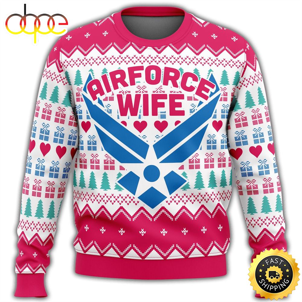 Unifinz Veteran Sweater Air Force Wife Christmas Pattern White Pink Veteran Christmas Ugly Sweater Mhj5oq