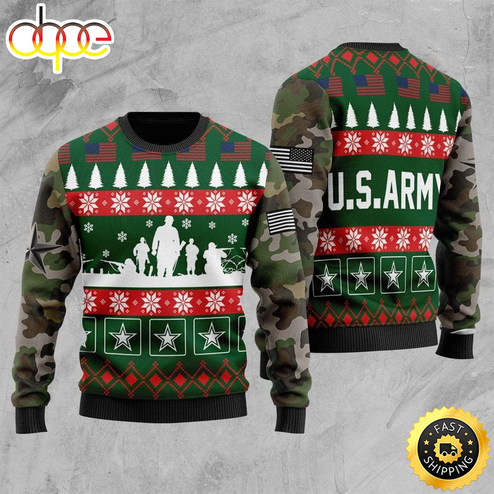 Unifinz Veteran Sweater United States Army Camo Green Veteran Christmas Ugly Sweater V3bebt