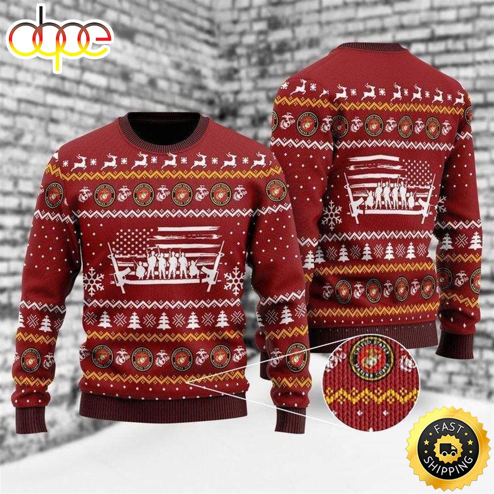 Unifinz Veteran Sweater United States Marine Corps Soldiers Veteran Christmas Red Ugly Sweater Ulaizm