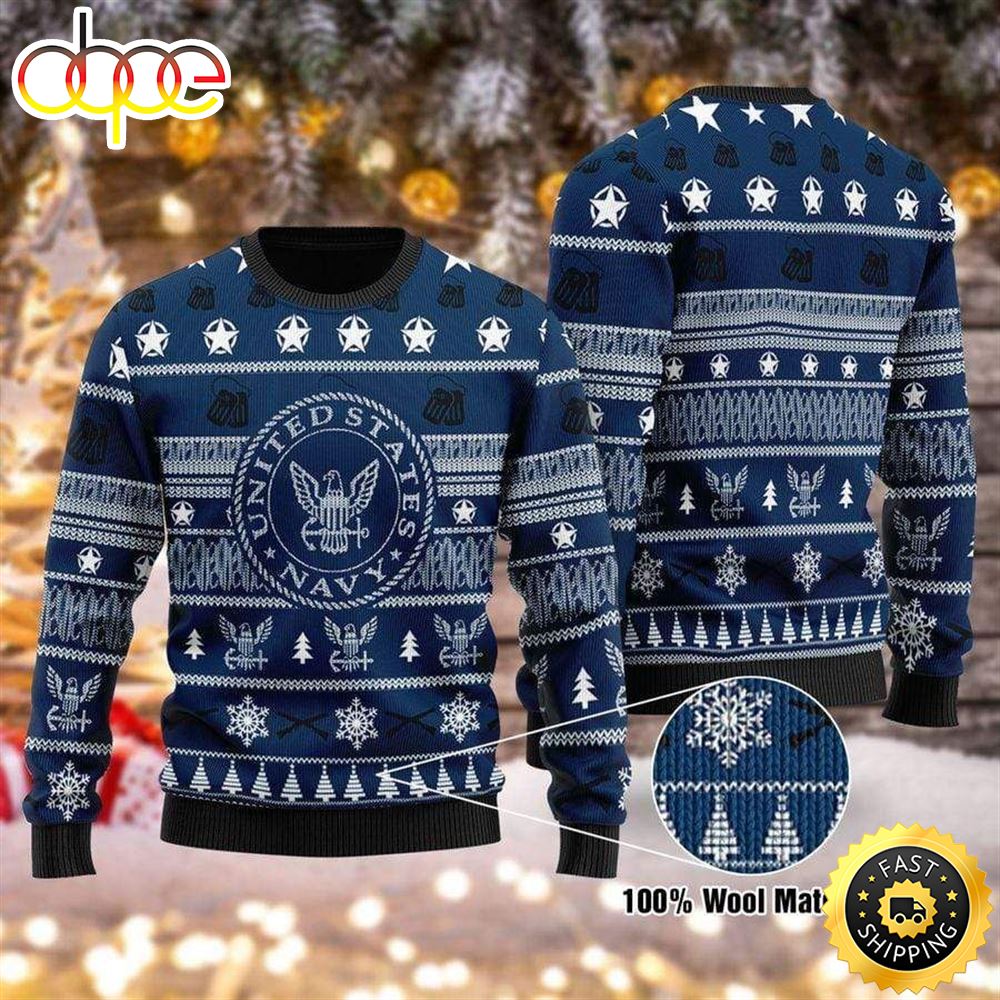 Unifinz Veteran Sweater United States Navy Stars Christmas Pattern Blue Ugly Sweater N19d39
