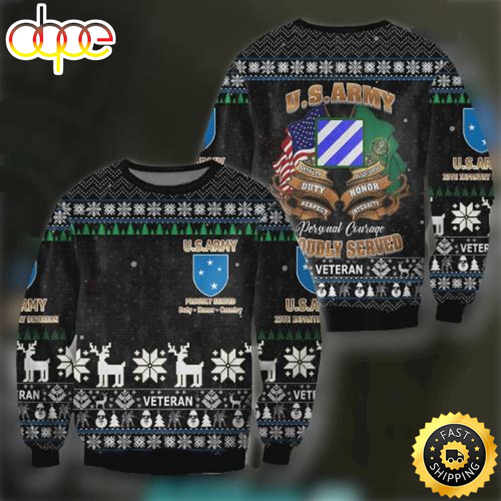 Unifinz Veteran Sweater Us Army Personal Courage Proudly Served Black Christmas Ugly Sweater Nveauj