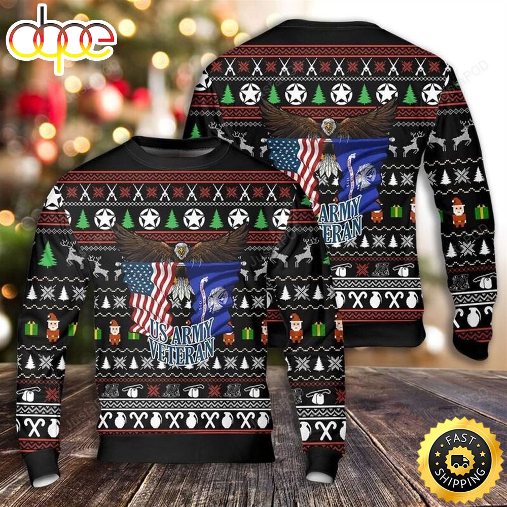 Us Army Veteran Flag Eagle Ugly Christmas Sweater Nt7ycw