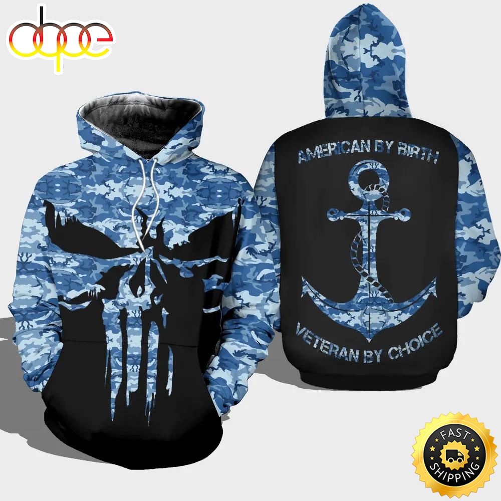 Veteran American By Birth Veteran Choice Navy Blue Anchor 3D Hoodie All Over Printed Ldca3y